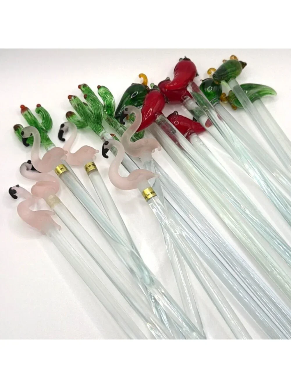 Hand-Blown Glass Cocktail Swizzle Sticks 18pc Lot Set Tropical Southwest Vintage